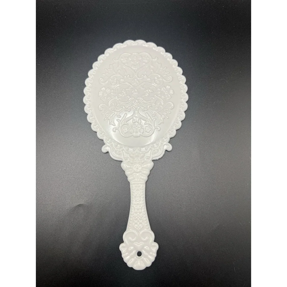 Vintage Style White Plastic Hand Mirror Vanity Makeup Ornate Victorian